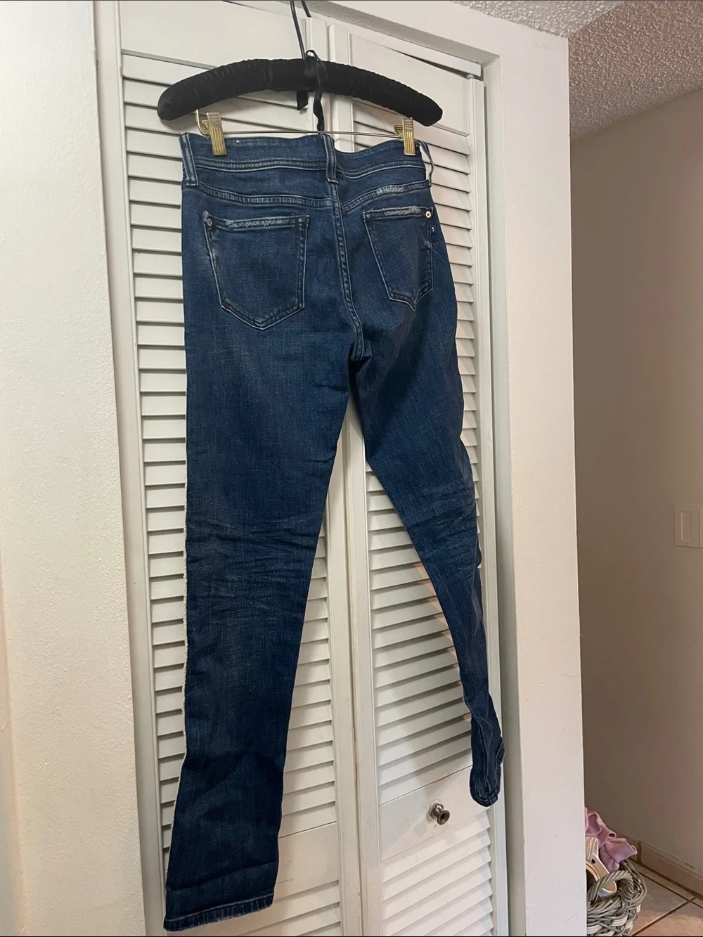 Pilcro Dark Blue Skinny Jeans with Pink Side Trim